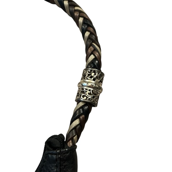 Brighton Barbados Pebbled Black Leather Hobo Baguette Bag with Braided Handle - Picture 6 of 12